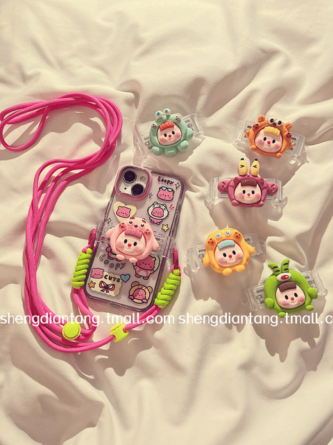 Cute hood girl detachable mobile phone case back clip crossbody lanyard mobile phone lanyard cartoon can be worn on one shoulder and across body can use to any mobile phone Apple Huawei oppo Xiaomi vivo ກໍລະນີໂທລະສັບມືຖື