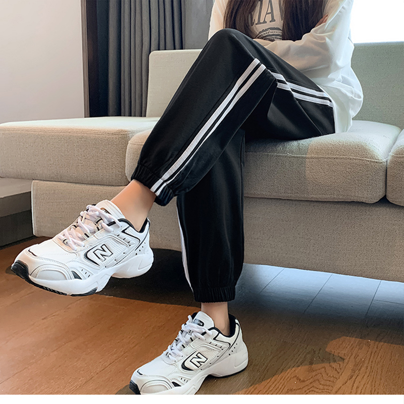American-Style Sweatpants for Men and Women, Loose Fit, New Spring/Summer Model, Two-Stripe Patchwork, Cuffed Casual Straight-Leg Harem Trendy Brand Sweatpants