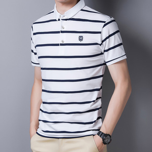 短袖t恤男士纯棉爸爸装翻领polo衫条纹