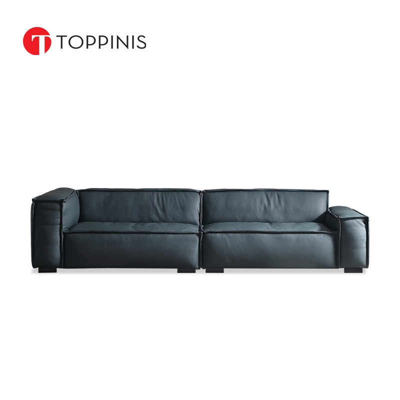 Toppinis import Italian Minimalist Tofu Block Real Leather Sofa Head Layer Bull Leather Minimu Modern Living Room Trio