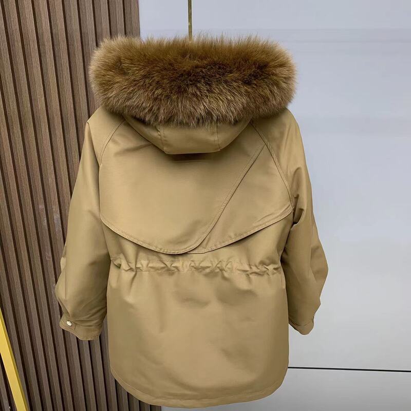 Women's Fashionable Mid-Length Fur Coat with Detachable Raccoon Fur Lining and Fox Fur Collar for Winter