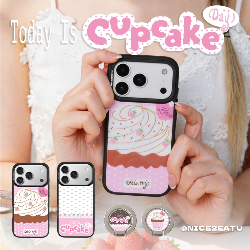 Nice2Eatu Original Design Mobile Phone Case [Cupcake Day] Strawberry Cake Summer Iphone17Promax Thin and Light Apple 16 Mobile Phone Case Magnetic Anti-Fall Protective Cover Texture
