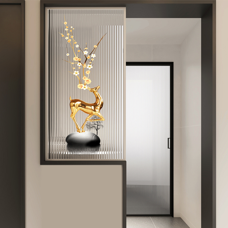 Half-Wall Glass Screen with Long Rainbow Glass Panels for Bathroom Wet and Dry Zones, Washbasin, Cream-Style Minimalist Modern Art Living Room Partition