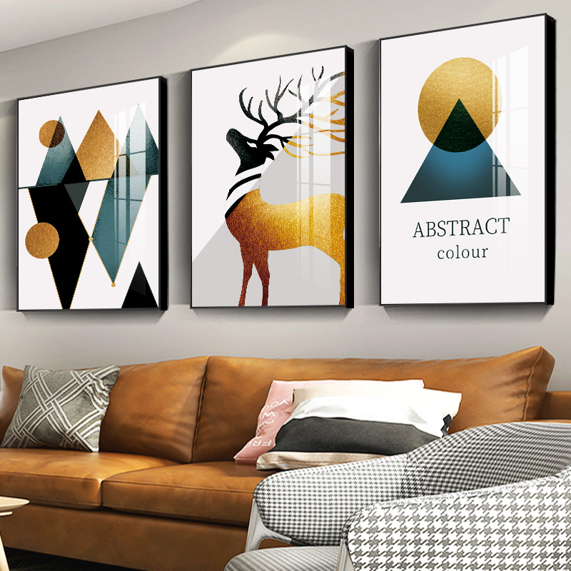 Nordic Living Room Decoration Painting Light Lavish Style Sofa Background Wall Hung Painting Creative Personality Abstract Geometric Deer Mural Painting