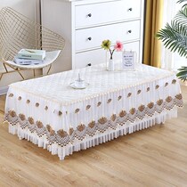 Waterproof non-slip fabric beige lace coffee table cover table tablecloth TV cabinet cover cloth bed cabinet round tablecloth living room
