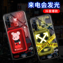 Luminous OPPORENO3 creative cool RENO3PRO personality mobile phone case Tide brand intelligent voice control to flash Music call will light super fire creative men and women glass flash music tide