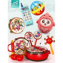 Rattle baby toy can chew traditional old-fashioned wave drum baby hand tambourine 0-1 years old 3-12 months