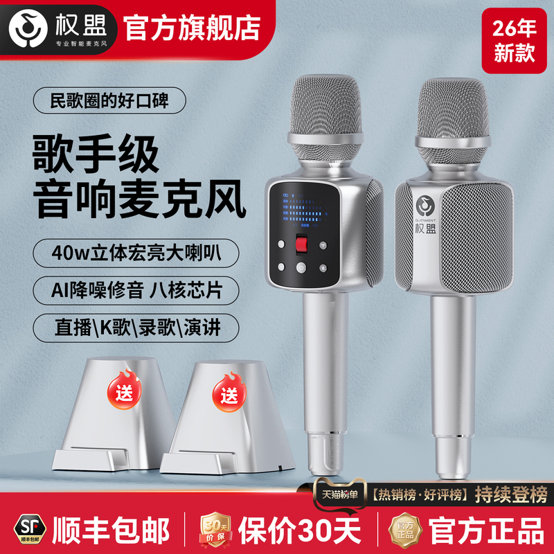 Quanmeng Dual-Person Karaoke Microphone with Built-In Sound Card, All-In-One Machine for Singing Karaoke, Bluetooth Mobile Phone R2