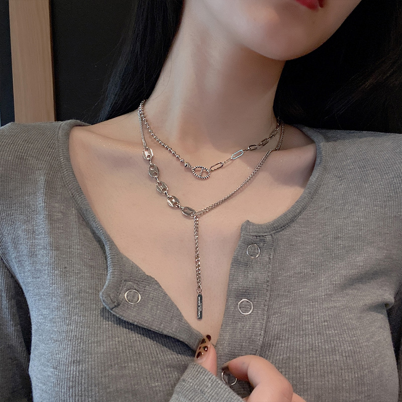 Necklace female ins hip hop double layer light luxury niche design sense 2021 new sterling silver cold wind accessories clavicle