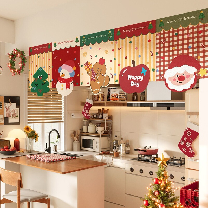 Christmas Shaped Flag Curtain, Hanging Flag, Kitchen Decoration Half Curtain, Shielding Curtain, Velcro Curtain, Mall Store Door Curtain, Partition Curtain Christmas Shaped Flag Curtain, Hanging Flag, Kitchen Decoration Half Curtain, Shielding Curtain, Velcro Curtain, Mall Store Door Curtain, Partition Curtain