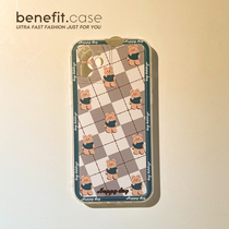 Benefit cartoon cute grid bear applies Apple 13promax mobile phone shell iphone12mini protective sleeve xsmax xr 8plus 7