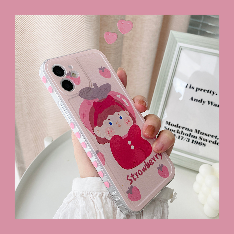 Benefit oil painting strawberry girl for apple 13promax mobile phone protective shell cute iphone12mini cartoon xsmax new xr creative 8pl