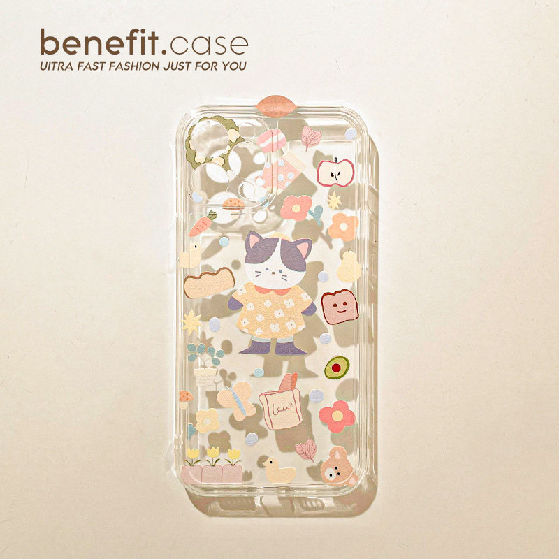 Benefit cartoon cute kitty applies Apple 13promax mobile phone protection shell iphone12 full package mini transparent xsmax network red xr female 8pl