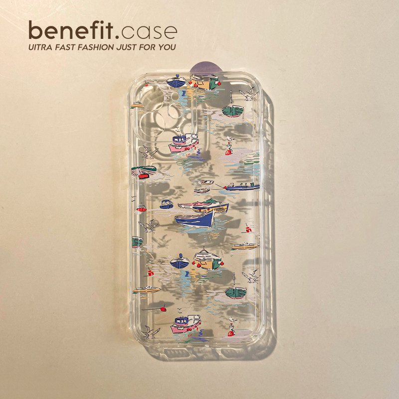 Benefit's new China Wind Terminal Small boat applies Apple 13promax mobile phone protection shell iphone12mini protective sleeve xsmax creative xr full transparency