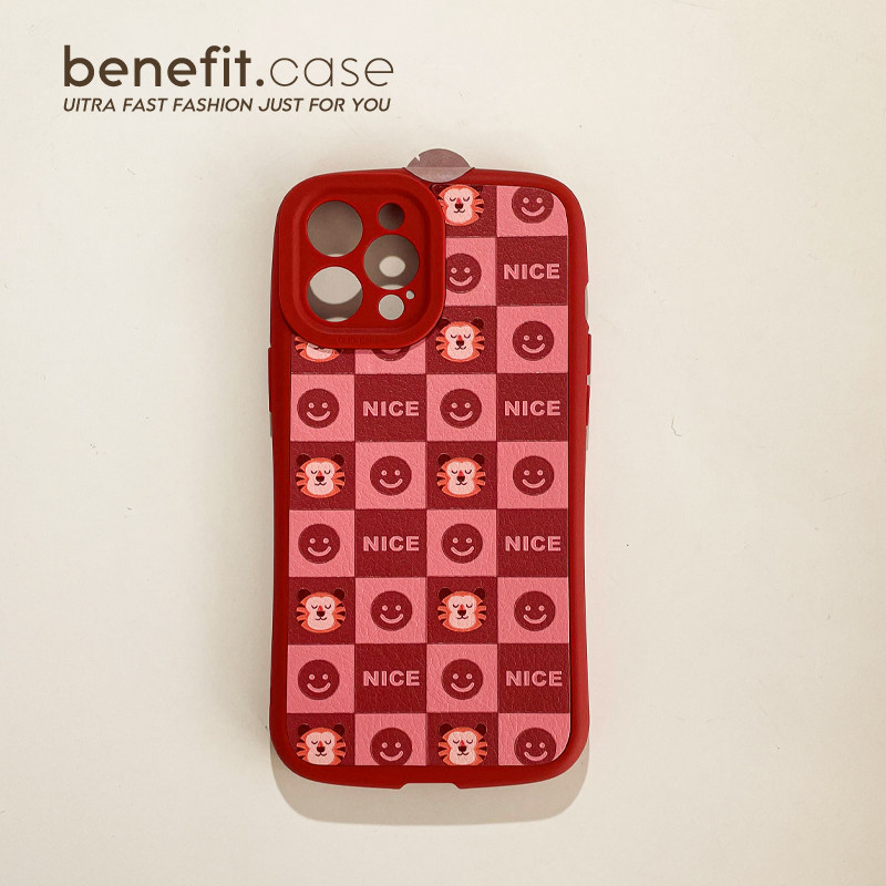 Benefit Japan Korea Red Chess Smiling Face Tiger Head Applies Apple 13promax Phone Protection Shell iphone12mini