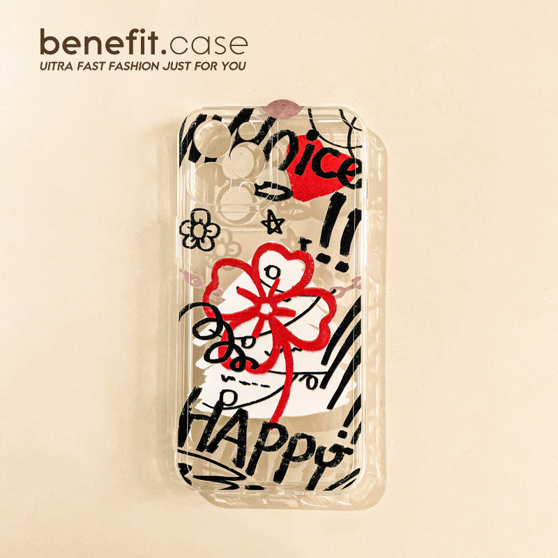 Benefit creative niche graffiti red flowers apply Apple 13promax mobile phone protective shell iphone12 silicone mini xsmax sweet cool xr creative 8