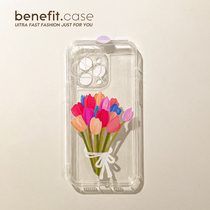 Benefit Japan-Japan Oil Painting Tulip Bouquet Applies Apple 13promax Phone Shell Ins Wind iphone12mini Creative Xsmax Transparent Xr Brief
