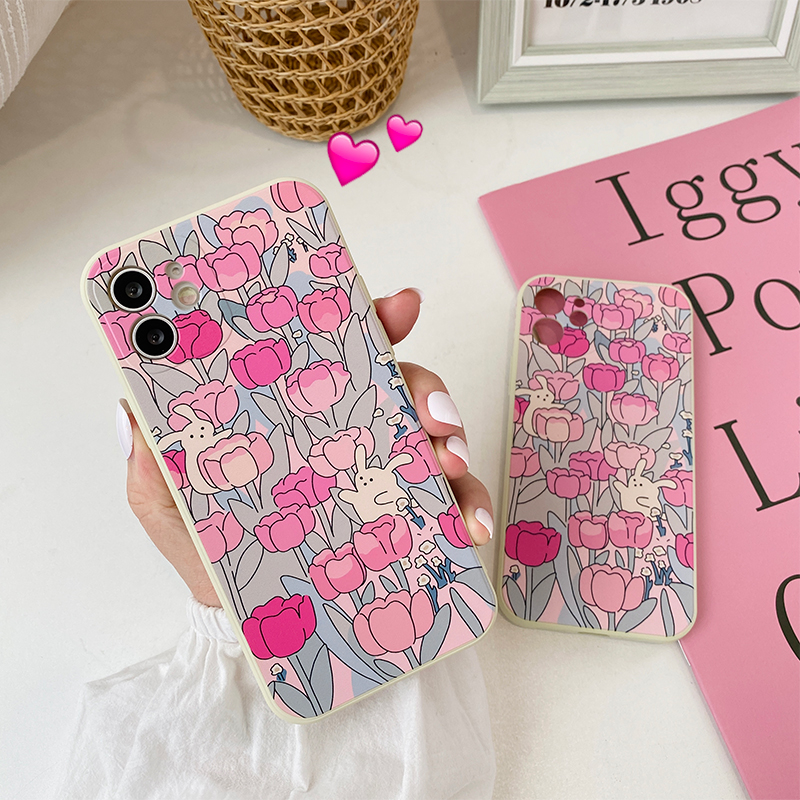 Benefit Pink Tulip Apple 13promax Cell Phone Case Vintage iPhone 12mini Fresh Xsmax Silicone XR Art 8plu