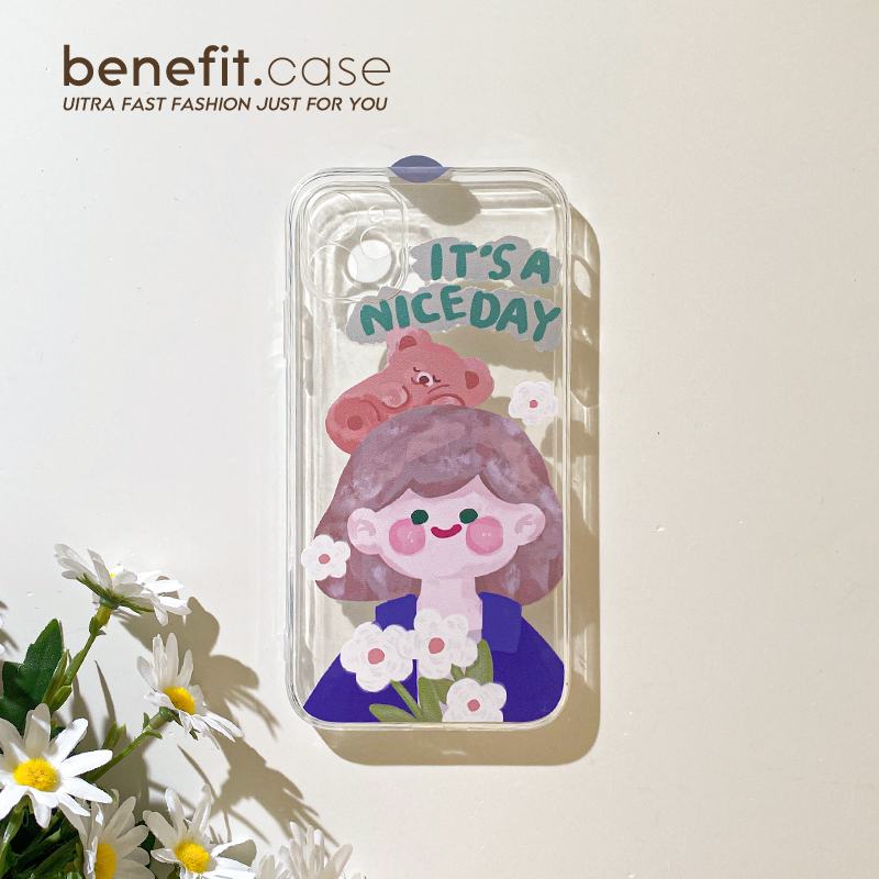 Benefit Oil Painting Flower Girl applies Apple 13promax mobile phone protection shell Japan-ROK iphone12mini cartoon xsmax original xr transparent 8pl
