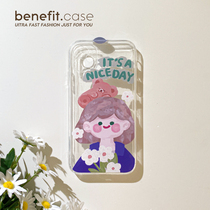 Benefit oil painting flower girl for apple 13promax mobile phone case Japanese and Korean iphone12mini cartoon xsmax original xr transparent 8plus