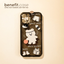 Benefit Japan-ROK original sports bear applies Apple 13promax mobile phone shell cute iphone12mini transparent xsmax fine frosted xr soft silica gel 8p