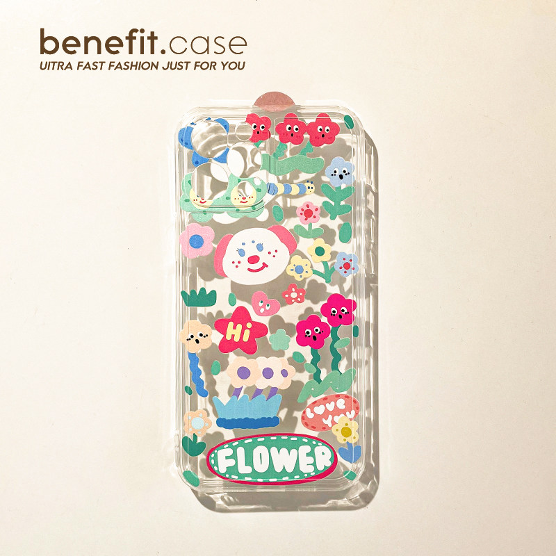 Benefit Japan-ROK cartoon flower dog applies Apple 13promax mobile phone protection shell cartoon iphone12mini transparent xsmax original xr cute 8p