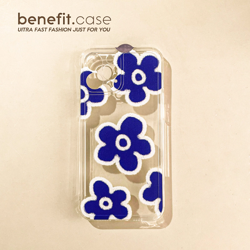 Benefit Japan-ROK ins Klein blue flowers apply Apple 13promax mobile phone protection shell iphone12 transparent mini oil painting xsmax art