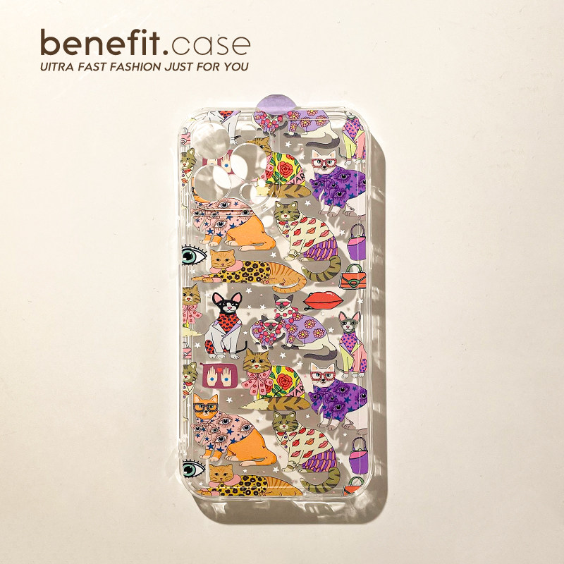 Benefit Cartoon Creative Cool Cat applies Apple 13promax mobile phone protective shell iphone12 anti-fall mini silicone xsmax retro xr personality 8p