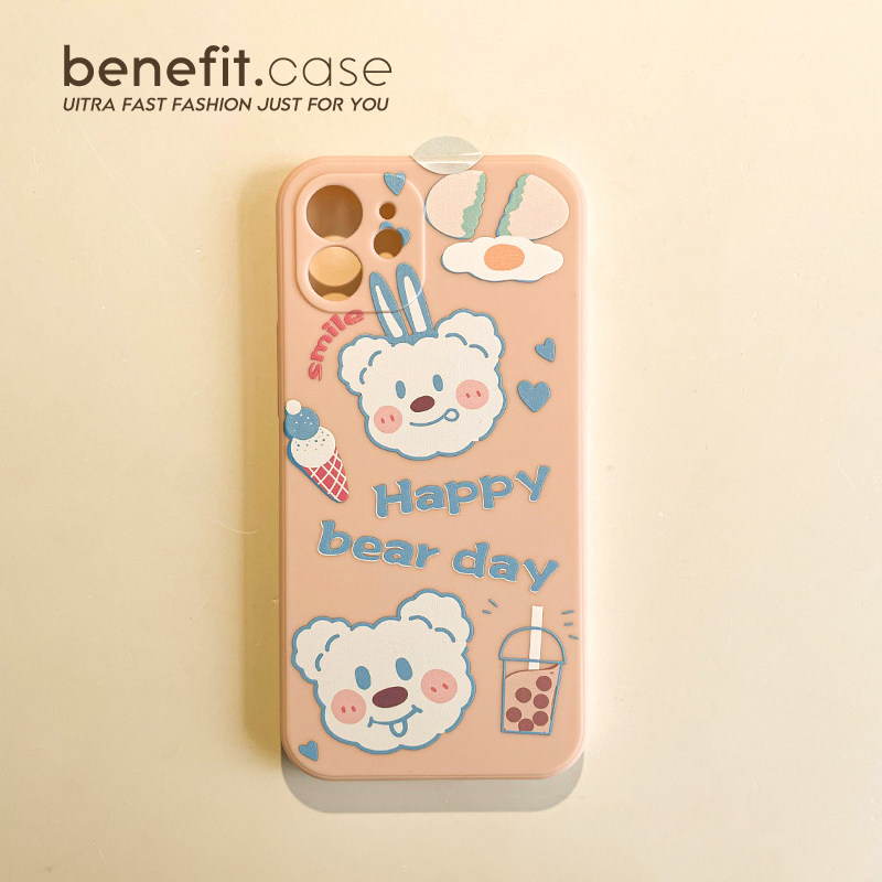 Benefit Japan-ROK cute teenage milk tea bear applies Apple 13promax mobile phone protection shell iphone12mini protective sleeve xsmax personality xr new 8