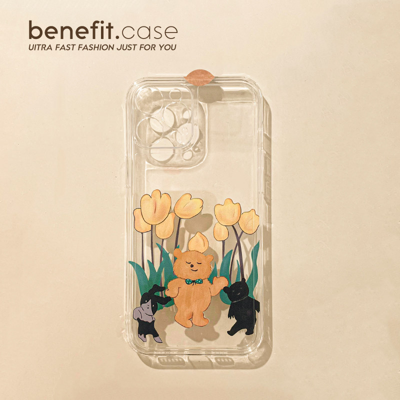 Benefit simply in tulip bear applies to Apple 13 promax mobile phone protective shell iPhone 12 anti-fall mini all-pack xsmax silicone xr card