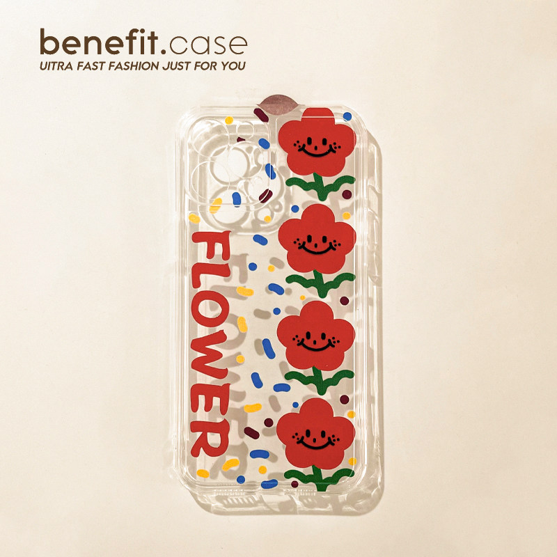Benefit Japan-ROK funny flowers apply Apple 13promax mobile phone protection shell creative iphone12mini transparent xsmax niche xr literature