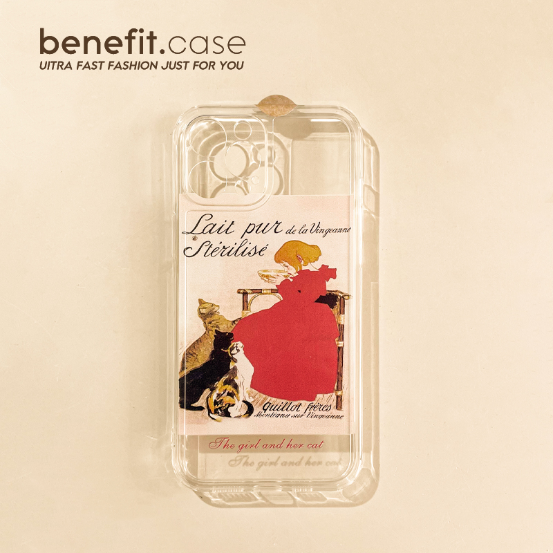 Benefit Fresh Ins girl with her cat applies Apple 13promax mobile phone protection shell iphone12 transparent mini retro xsmax cartoon xr