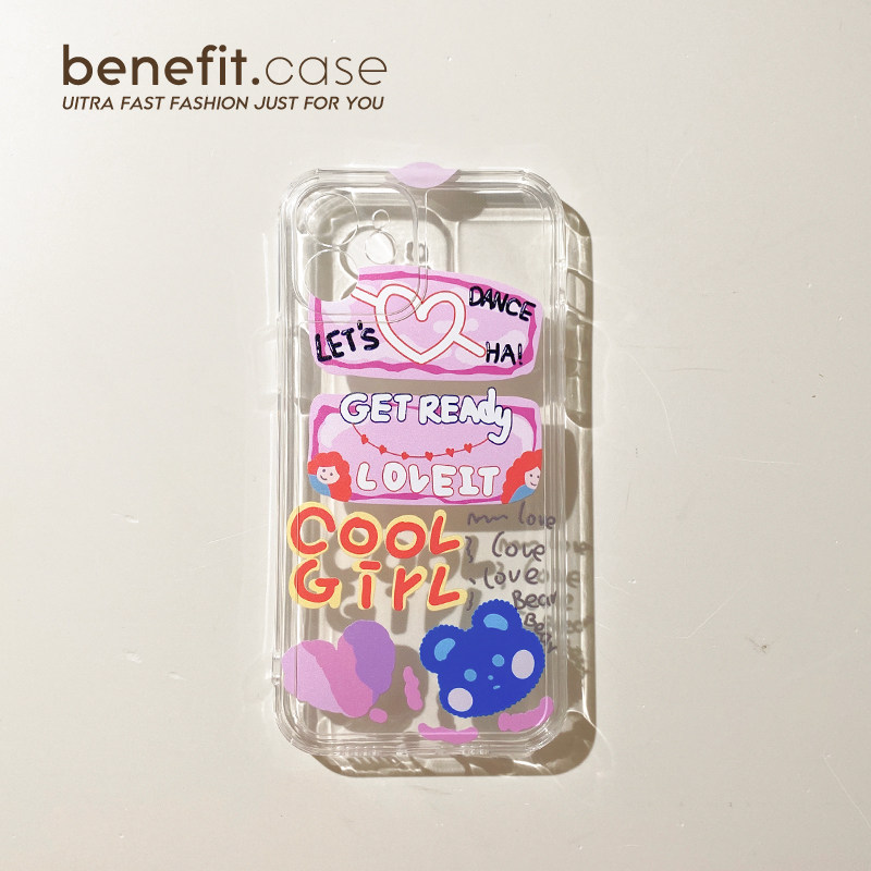 Benefit Cartoon Cool Girl Transparent Protective Shell Applies Apple 13promax all-pack mobile phone protective shell iphone12mini protective sheath xsmax personality xr