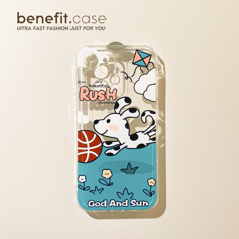 Benefit cartoon cute cow dog idea applicable apple 13promax transparent mobile phone protection shell iphone12mini protective sleeve xsmax full package xr silicon