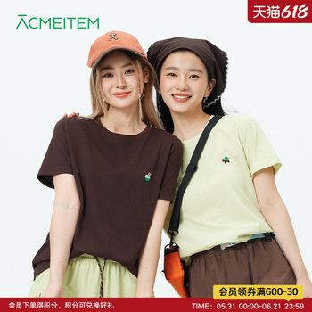 Acmeitem urban outdoor pony embroidery round neck t-sleeved t-shirt right shoulder fit t-shirt for women
