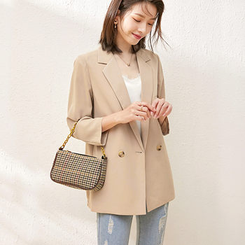 Thin suit jacket women's 2023 spring and summer Korean version of the drape casual professional three-quarter sleeve chiffon small suit jacket