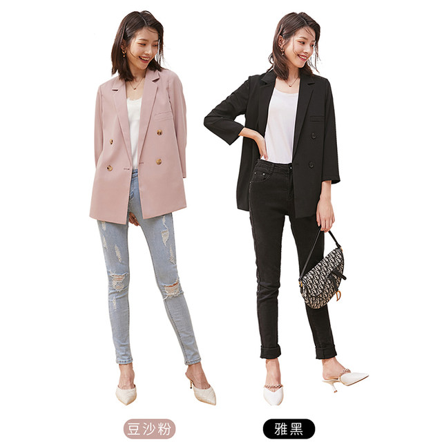 Thin suit jacket women's 2023 spring and summer Korean version of the drape casual professional three-quarter sleeve chiffon small suit jacket