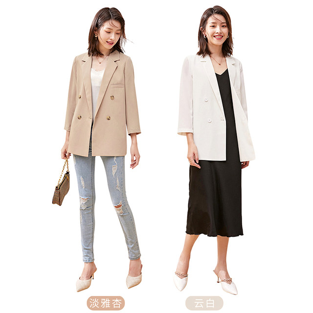 Thin suit jacket women's 2023 spring and summer Korean version of the drape casual professional three-quarter sleeve chiffon small suit jacket