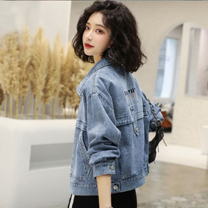 牛仔外套女宽松f刺绣字母宽松港风