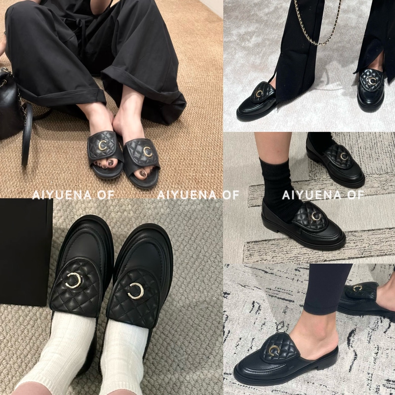 Aiyuena Top Version! 26S Little Chanel Style Quilted School Bag Buckle Slip-On Slippers/Half Slippers/Loafers for Women