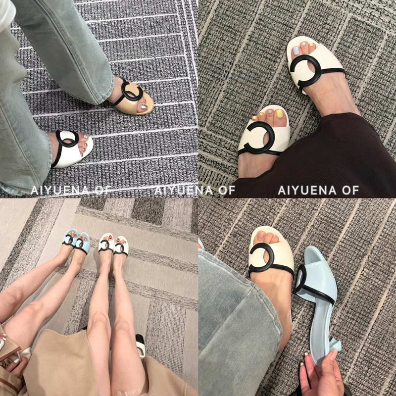 Aiyuena Is Instantly Appealing! 26S Color-Blocked Letter Slip-On Open-Toe Sandals, Chanel-Style Chunky High Heels for Women Aiyuena Is Instantly Appealing! 26S Color-Blocked Letter Slip-On Open-Toe Sandals, Chanel-Style Chunky High Heels for Women