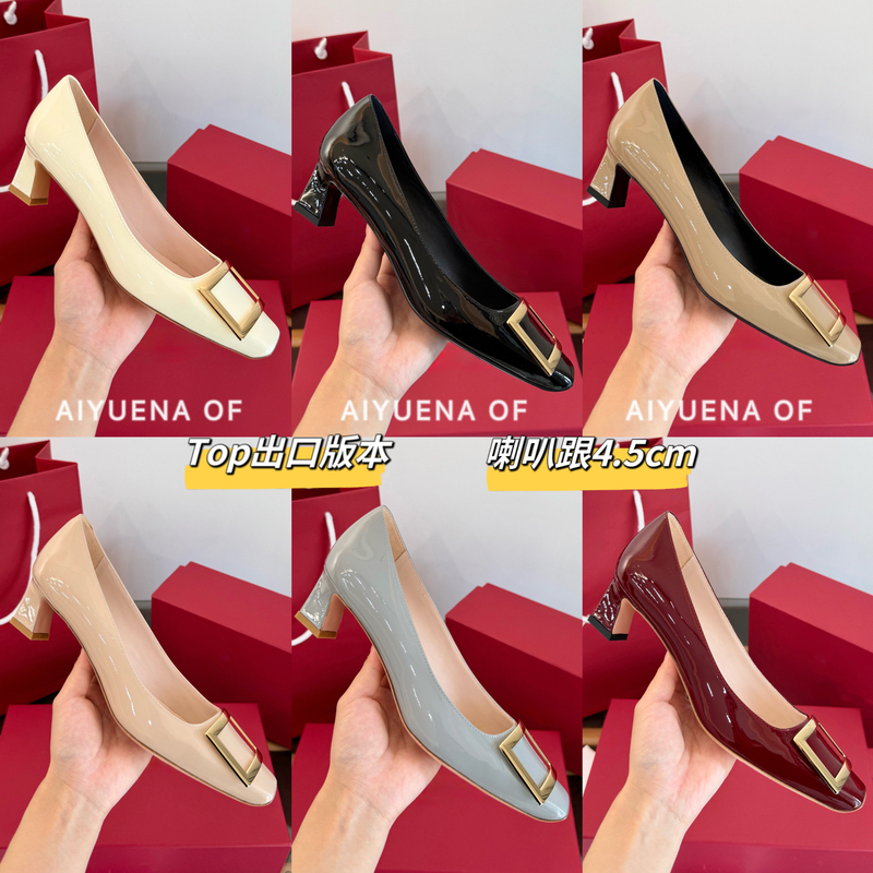 Aiyuena 26Fw Exquisite and Understated Classic Square Buckle Patent Leather Shallow Mouth Single Shoes Square Toe Chunky Heel Women's High Heels Wedding Shoes Aiyuena 26Fw Exquisite and Understated Classic Square Buckle Patent Leather Shallow Mouth Single Shoes Square Toe Chunky Heel Women's High Heels Wedding Shoes