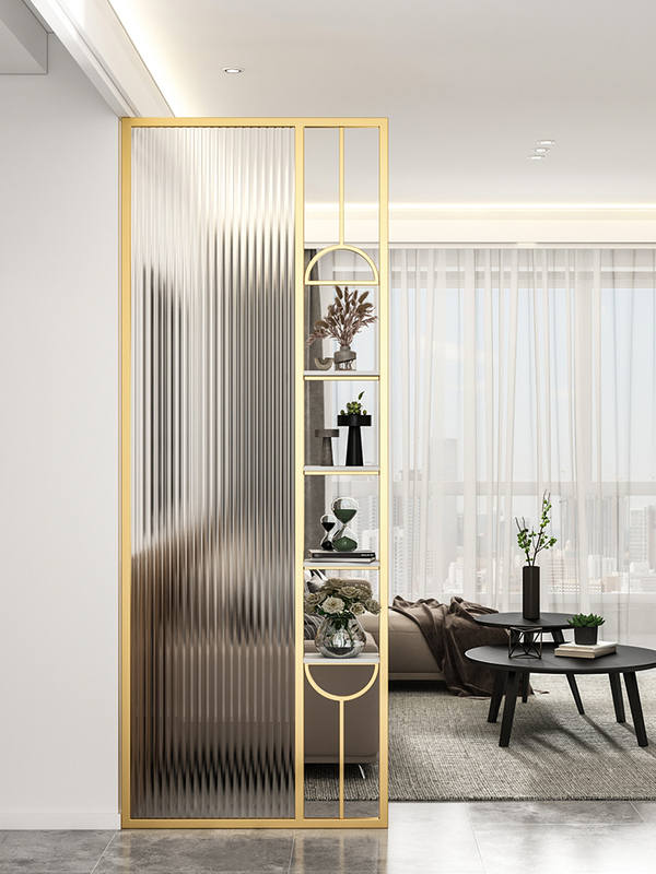 Light Luxury Long Rainbow Glass Iron Art Screen, Modern Minimalist Entryway, Living Room Washbasin, Stainless Steel Hollow Partition