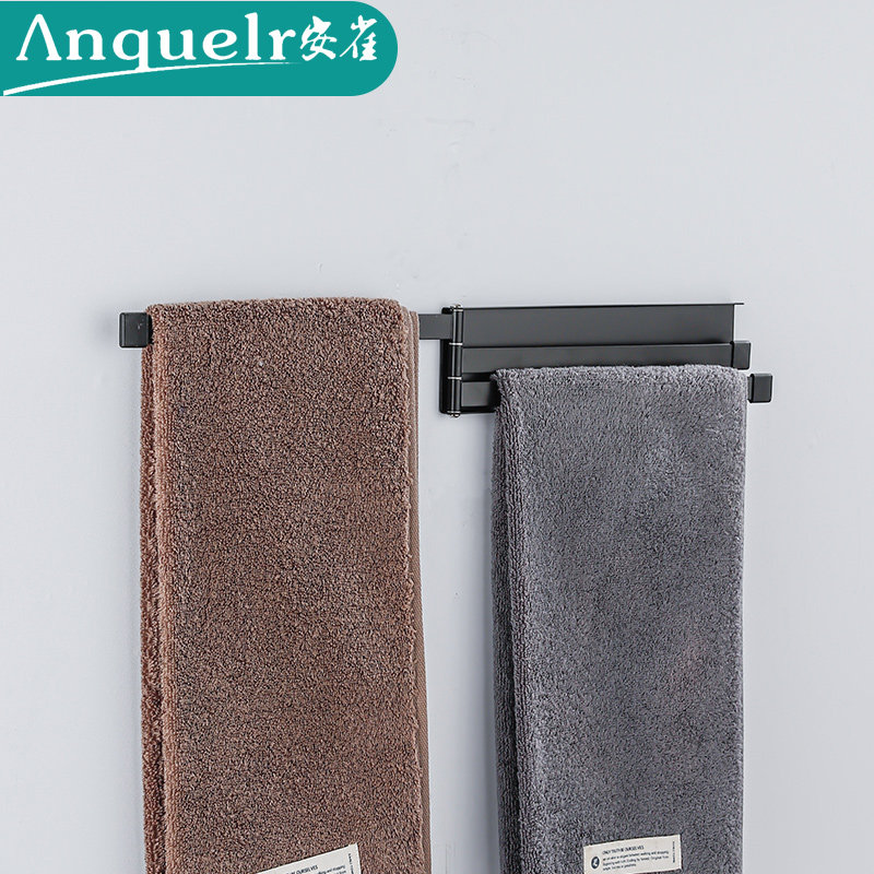 Powder room punch-free towel rack bathroom folding towel bar rack wall-mounted rotating bath towel rack