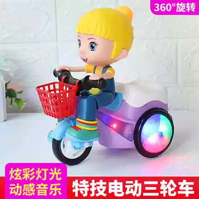 Electric tricycle toy net celebrity children's stunt music rotating sound and light 1-2-3 years old big head female boy