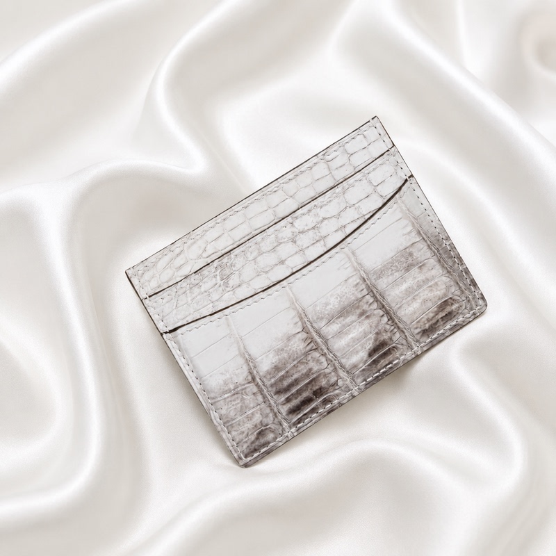 Genuine Imported Real Crocodile Leather Handmade Himalayan White Short Card Holder Men's Wallet Ultra-Thin Compact Men's Wallet