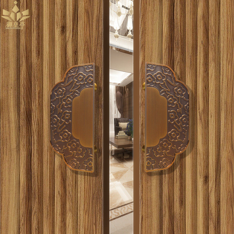 Shop glass door bronze handle new club double door handle hand-style carving pedicure private room wooden door handle