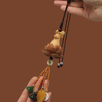 Car pendant Car interior charm Safe trip Peach wood lotus high-end men and women god peace charm cute fawn
