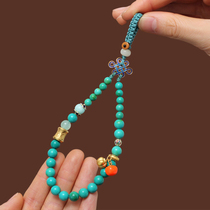 Turquoise car keychain pendant set wrist womens mobile phone chain pendant creative handmade atmospheric high-end retro