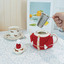 LondonPottery Christmas red knitted teapot cover thermal cover wool cover anti-scalding cute ins